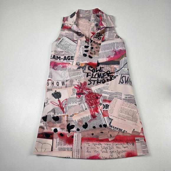 Desigual Dresses & Skirts - Desigual Dress Womens Medium Pink Newspaper Print Sleeveless Collared Shift